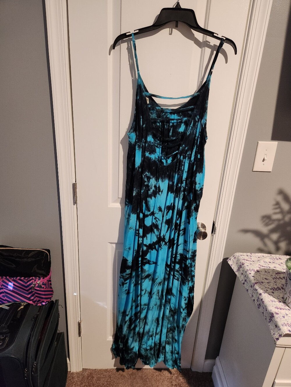 Blue and Black Tie-Dye Maxi Skirt